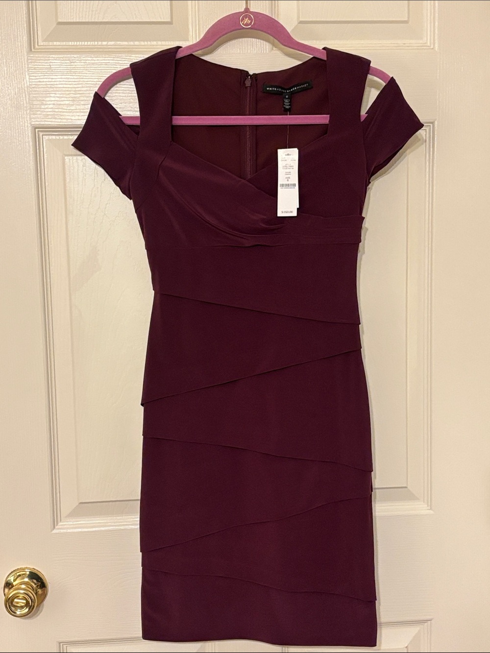 White House Black Market Burgundy Tiered Sheath Stretch Shaping Technology Dress